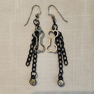 Black and Silver Chain Earrings with Bone Design